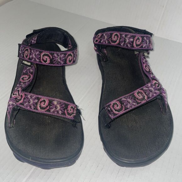 Teva Sandals Womens Size 6  Black Purple Strappy Walking Hook Loop Hiking Casual - Picture 2 of 15